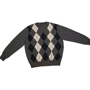 Jos. A. Bank  Sweater Mens XL 100% Merino Wool‎ Argyle V Neck